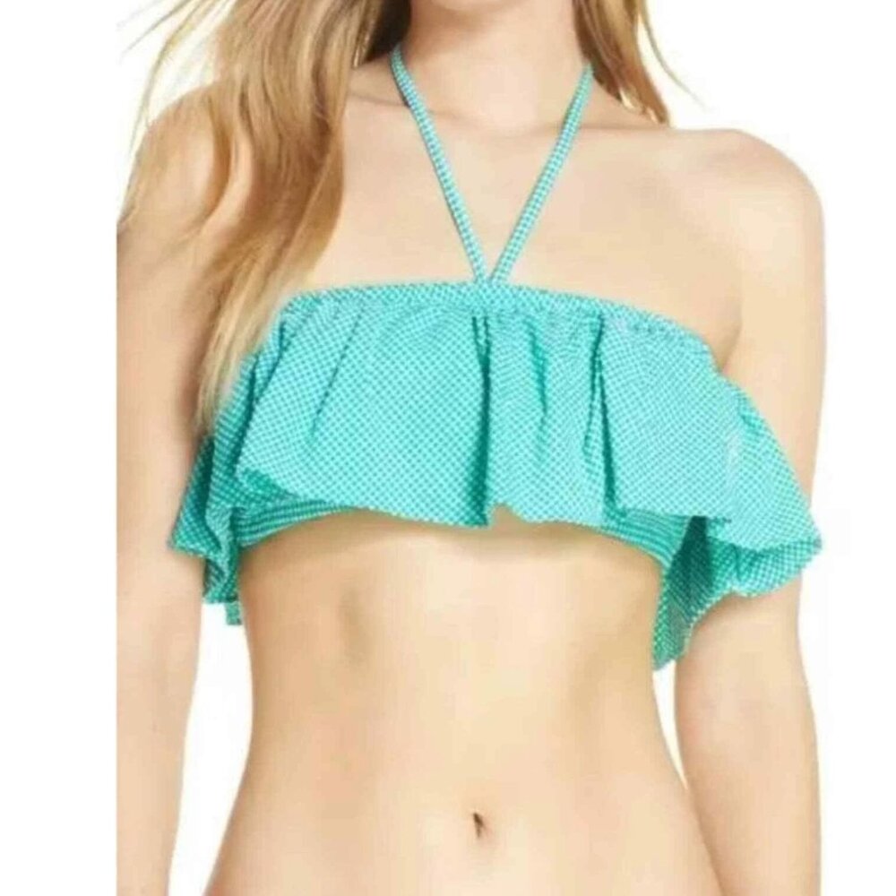 J. Crew Green Ruffle Bandeau Tie Bikini Top Swim Bathinsuit Surf Beach Size M